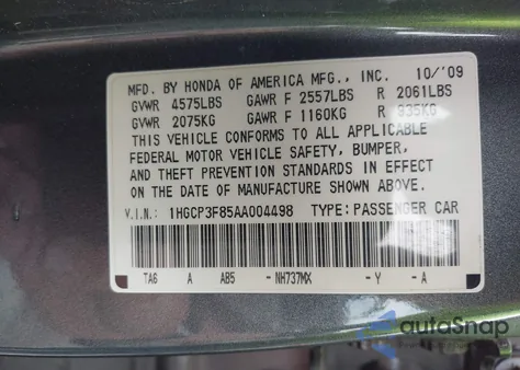 2010 Honda Accord 3.5 Ex-L z USA, uszkodzony, nr VIN 1HGCP3F85AA004498